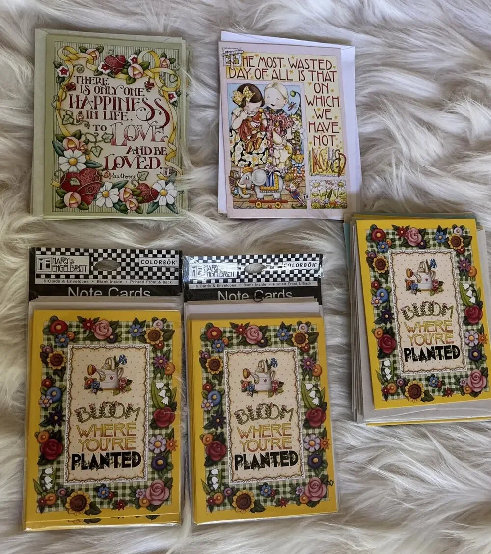Vtg Mary Engelbreit Blank Note Cards Lot - Bloom Where You're Planted & Quotes
